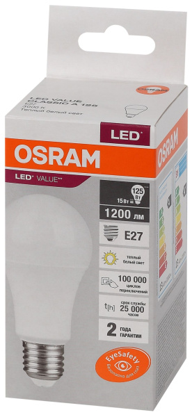 Купить Osram LVCLA125 15SW/830 230V E27 10X1 4058075579095