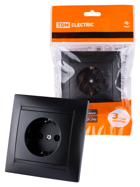 TDM Розетка 2П+З 16А 250В с защ. шт. графит "Лама" SQ1815-0611