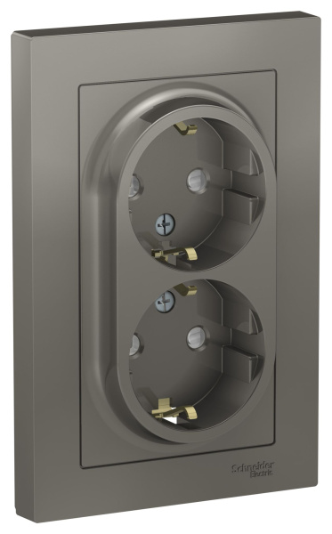 Купить Systeme Electric AtlasDesign Сталь Розетка с/з двойная, со шторками, 16А, в сборе