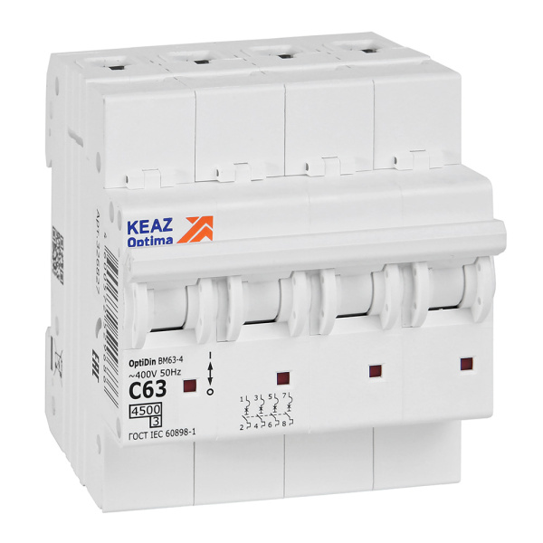КЭАЗ OptiDin BM63 Автоматический выключатель 4P 63А C 4,5кА AC (BM63-4C63-4,5-УХЛ3) 326827