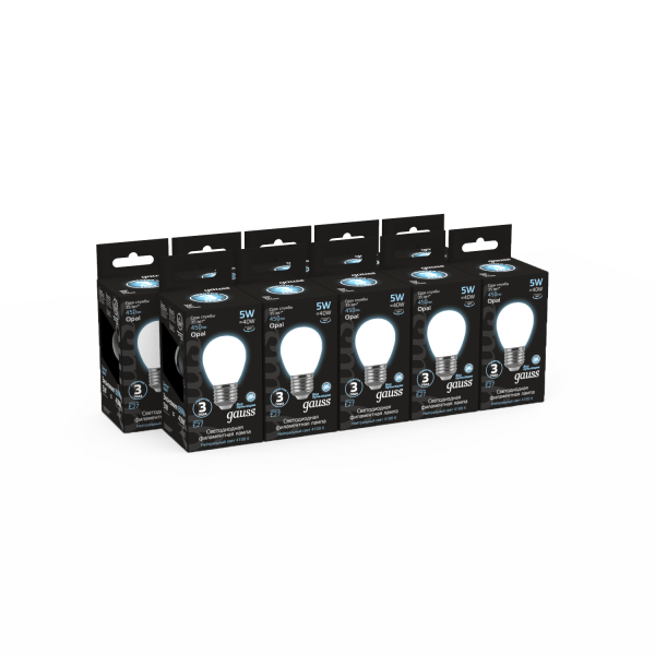 Купить Gauss Лампа Filament Шар 5W 450lm 4100К Е27 milky LED 105202205