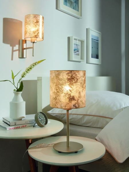 Купить Eglo 97646 Настольная лампа VISERBELLA, 1х60W (E27), 180, H400, основа ?150, cталь, шампань / текстиль