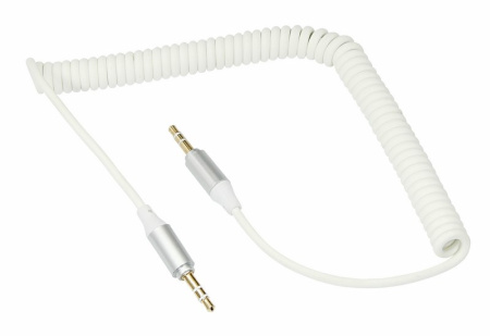 Аудио кабель AUX 3.5 мм шнур спираль 1M белый Rexant 18-4014