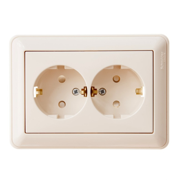 Systeme Electric Wessen 59 Беж Розетка 2-ая с/з с защитными шторками (в сборе, с рамкой)