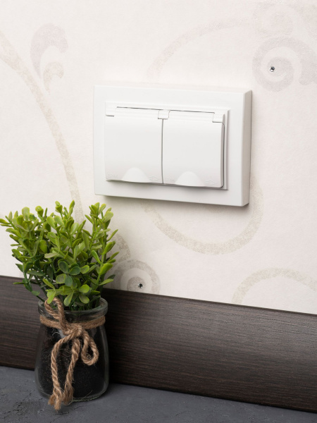 Купить EKF Basic Минск Белый Розетка 2-ая с/з, со шторками и крышкой, 16А, IP44, СП