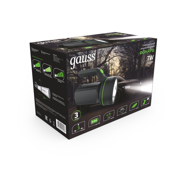 Купить Gauss Фонарь прожекторный модель GFL601 7W 200lm Li-ion 3000mAh LED 1/10/30 GF601