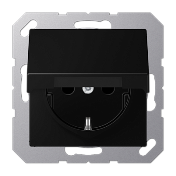 JUNG A Flow/A 550 Черный матовый Розетка 16A 250V с крышкой, SCHUKO A1520BFKLSWM