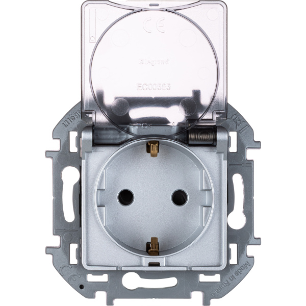 Legrand INSPIRIA Алюминий Розетка 2К+З IP 44 с откидной крышкой и шторками - немецкий стандарт - 16 А - 250 В 673742