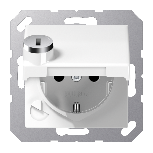 JUNG SCHUKO-розетка  с крышкой и замком, белая AS1520BFKLSLWW