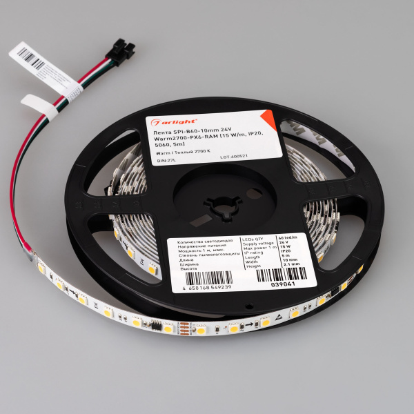 Купить Arlight Лента SPI-B60-10mm 24V Warm2700-PX6-RAM (15 W/m, IP20, 5060, 5m) (бегущий огонь) 039041