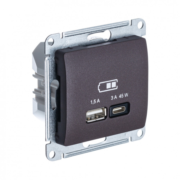 SE Glossa Шоколад USB Розетка A + тип-C 45W высокоскор.заряд. QC, PD, мех. GSL000829