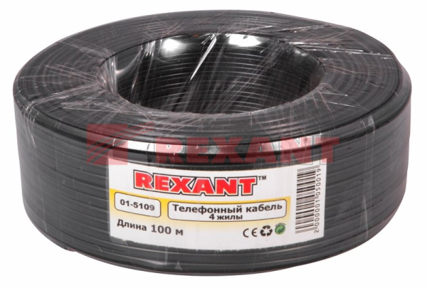 Купить Кабель телефонный 4 жилы, 100 м., черный, (ШТЛП-4) Rexant 01-5109