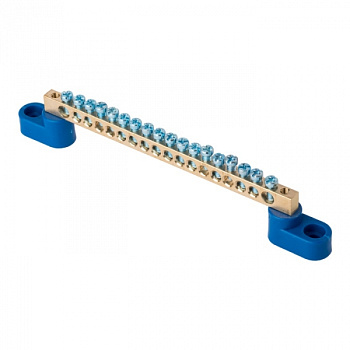EKF PROxima Шина "0" N (6х9мм) 18 отверстий латунь 2 синих угловых изолятора