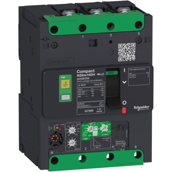 SE Compact NSX 3П Автоматический выключатель NSXm 50kA Vigi 160A каб.наконеч./шины LV426783