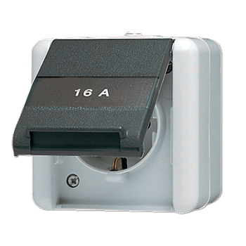 JUNG Штепсельная розетка SCHUKO с полем для надписи для накладного монтажа IP44 820NAW