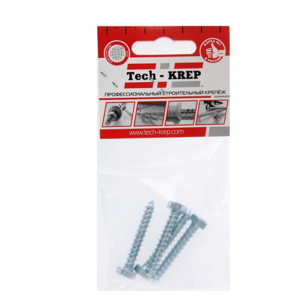 Купить Tech-Krep Болт DIN 571 сантехнический оцинк 6х60 (4 шт) - пакет 102582