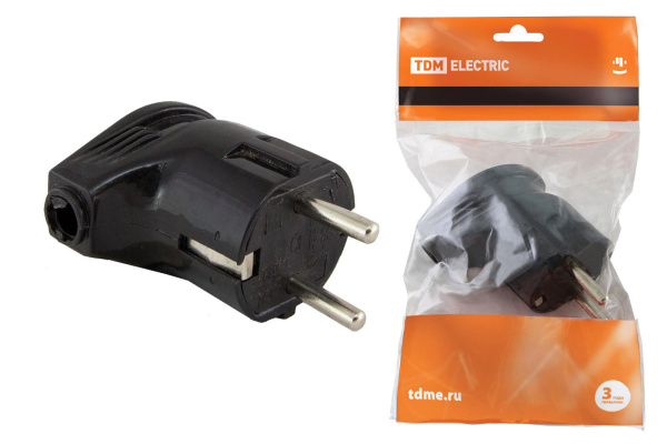 TDM Вилка угловая с/з черная 16А 250В SQ1806-0008