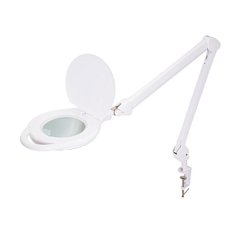 Лупа на струбцине круглая 5D с подсветкой 96LED, ТЕПЛЫЙ и ХОЛОДНЫЙ СВЕТ, белая Rexant 31-0535
