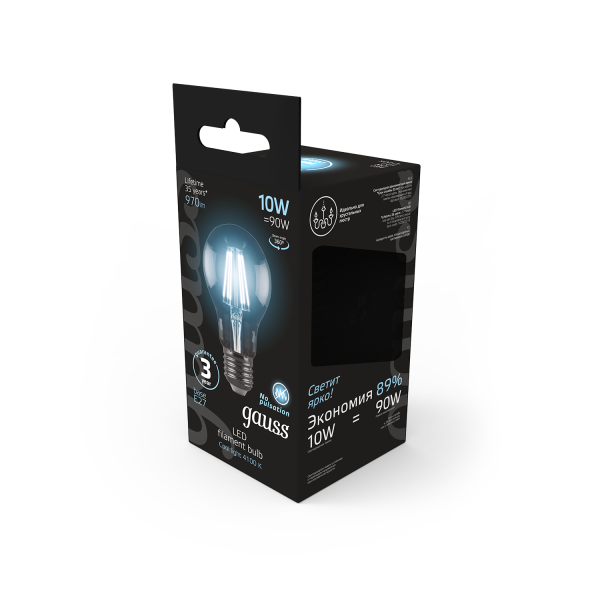 Купить Gauss Лампа Filament А60 10W 970lm 4100К Е27 LED 102802210