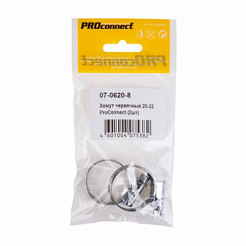PROconnect Хомут-стяжка кабельная стальная червячная 20-32 мм, упаковка 2 шт. 07-0620-8
