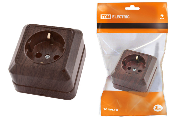 TDM Розетка 2П+3 открытой установки IP20 16А 250В (керамика) бук "Ладога" SQ1801-0311