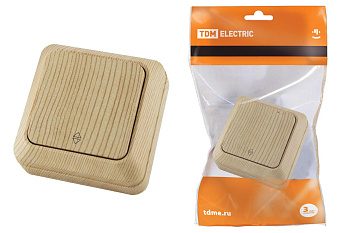 TDM Переключатель на 2 направления 1-кл. открытой установки IP20 10А, сосна "Ладога" SQ1801-0045