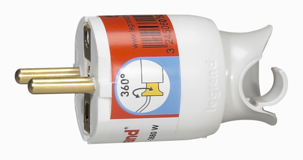 Купить Legrand Элиум Белый Вилка 2Р+Е, 16А, с поворотным механизмом, пластик 050172