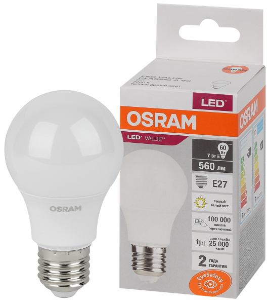Osram LVCLA60 7SW/830 230V E27 10X1 4058075577893