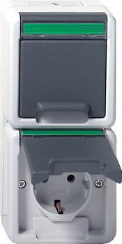 Gira Двойная розетка с з/к IP44. вертикальный блок с полем для надписи. устойчивая к парам аммиака 078530