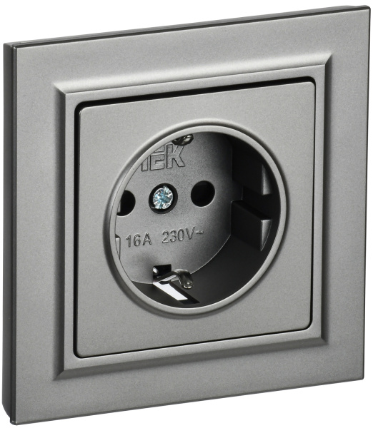 IEK BRITE Сталь Розетка с з/к/ш 16А в сборе РСР14-1-0-БрС