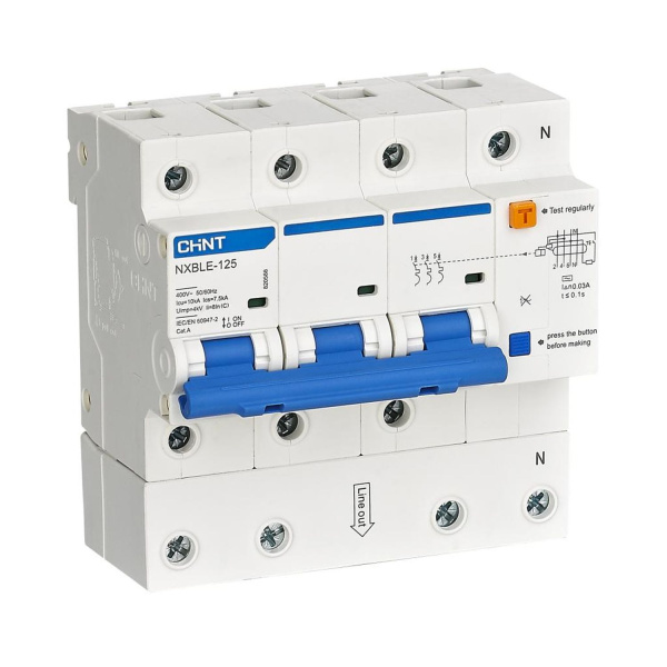 CHINT Диф. автомат NXBLE-125 3P+N 100A, х-ка C 100mA, электронный тип AС, х-ка С, 10kA 820606