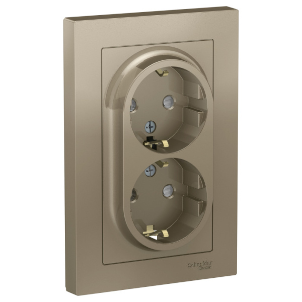 Systeme Electric AtlasDesign Шампань Розетка с/з двойная, со шторками, 16А, в сборе