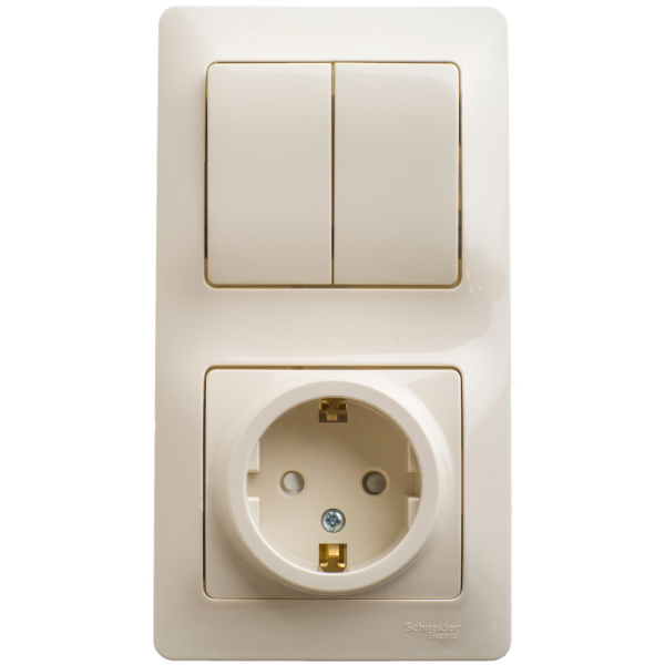 Systeme Electric Glossa Беж Блок: розетка с/з со шторками и 2-кл. выключатель
