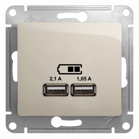 SE Glossa Молочный Розетка USB 5В/2,1А, 2х5В/1,05А GSL000933