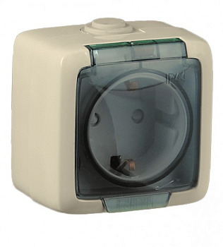 Hegel Альфа IP44 наруж Слоновая кость РА16-212-01 Розетка с/з, со шторками, брызгозащищенная
