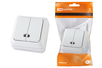 TDM Выключатель 2-кл. открытой установки с подсветкой IP20 10А, белый "Ладога" SQ1801-0007