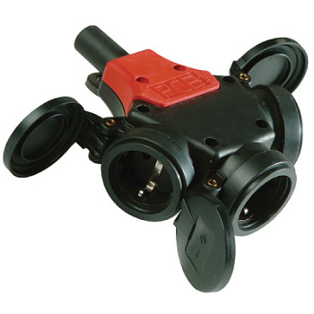 DKC Розетка тройник с откидной  крышкой