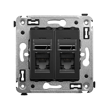 DKC Компьютерная розетка RJ-45 в стену, кат.6А двойная, "Avanti", "Черный матовый"