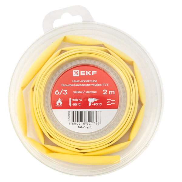 EKF Термоусаживаемая трубка ТУТ нг 6/3 желтая ролик 2 м