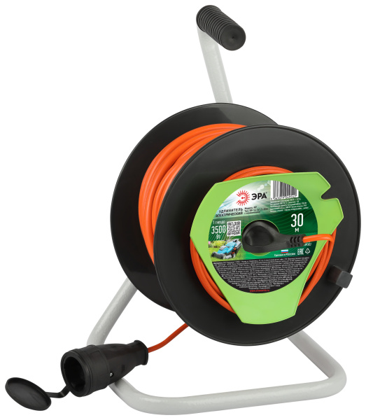 ЭРА Удлинитель силовой RP-1e-3x1.5-30m на пластиковой катушке c заземлением 1 розетка 30м ПВС 3х1,5мм2