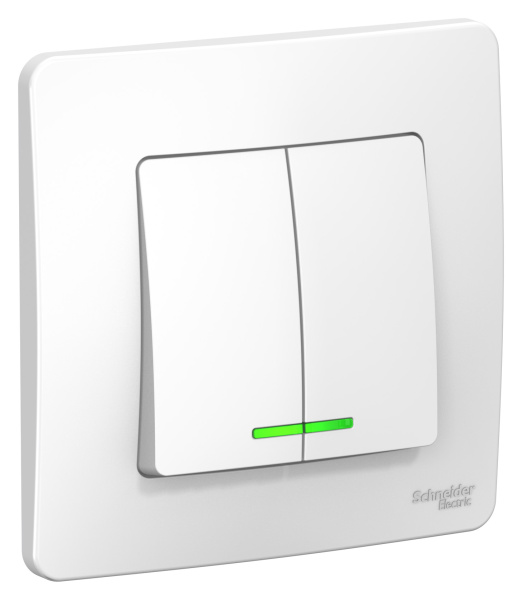 Купить Systeme Electric Blanca внутр Бел Выключатель 2-клавишный с подсветкой, 10А, 250B