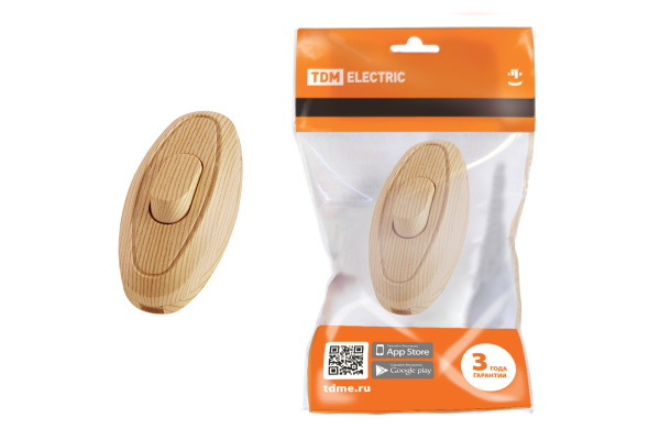 TDM Выключатель на шнур 6А 250В ЭКО сосна SQ1806-0224