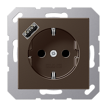 JUNG SCHUKO Мокка Розетка с USB-зарядным устройством, тип А; термопласт A1520-18AMO