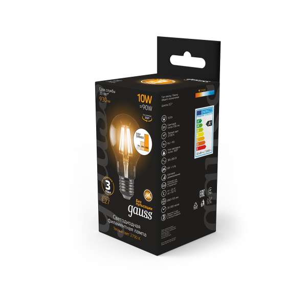 Купить Gauss Лампа Filament А60 10W 930lm 2700К Е27 шаг. диммирование LED 102802110-S