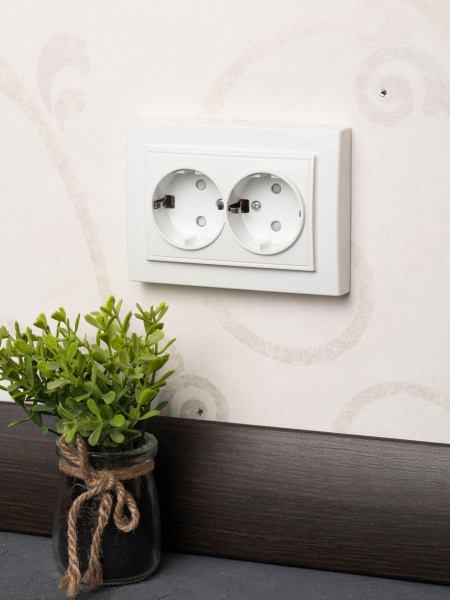 Купить EKF Basic Минск Белый Розетка 2-ая, с/з,со шторками, 16А, СП