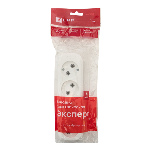 Купить EKF PROxima Колодка 4 гн. 10А 2,2кВт б/з Эксперт