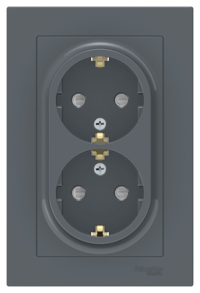 Купить Systeme Electric AtlasDesign Грифель Розетка с/з двойная, со шторками, 16А, в сборе