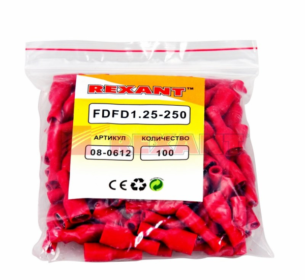 Купить Клемма плоская полностью изолированная гнездо - 7.4мм 0.5-1.5мм² (РППи-м 1.5-(6.3)) Rexant 08-0612