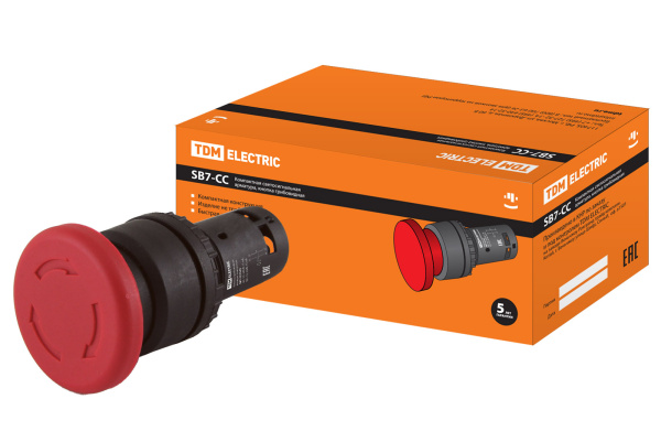 TDM Кнопка грибовидная, возврат поворотом SB7-CCS545 d35мм 1з+1р красная SQ0746-0048