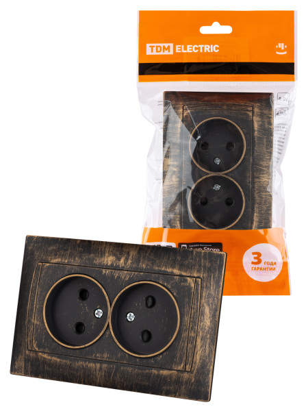 TDM Розетка двойная 2П 10А 250В с защ. шт. старинная бронза "Лама" SQ1815-0753